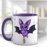magical kawaii purple bat with potion mug and/or coaster optional to personalise