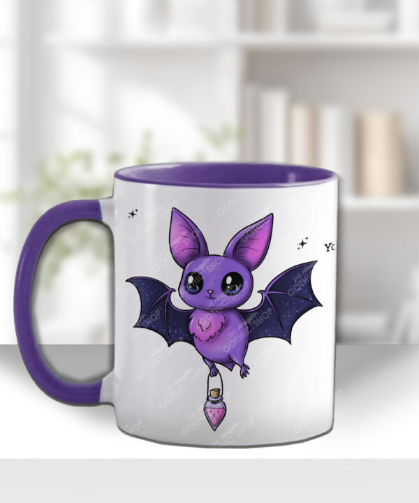 magical kawaii purple bat with potion mug and/or coaster optional to personalise