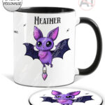 magical kawaii purple bat with potion mug and/or coaster optional to personalise