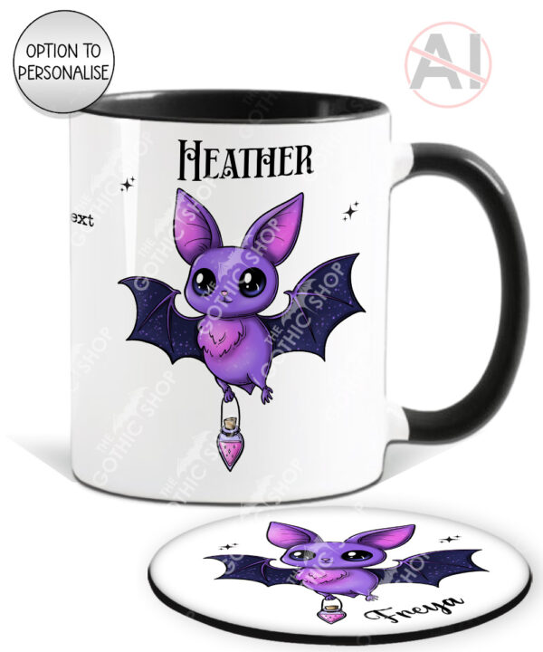 magical kawaii purple bat with potion mug and/or coaster optional to personalise