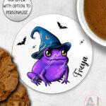 magical kawaii purple witchy frog mug and/or coaster optional to personalise
