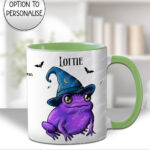 magical kawaii purple witchy frog mug and/or coaster optional to personalise