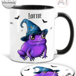 magical kawaii purple witchy frog mug and/or coaster optional to personalise