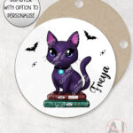 magical kawaii purple witchy cat mug and/or coaster optional to personalise
