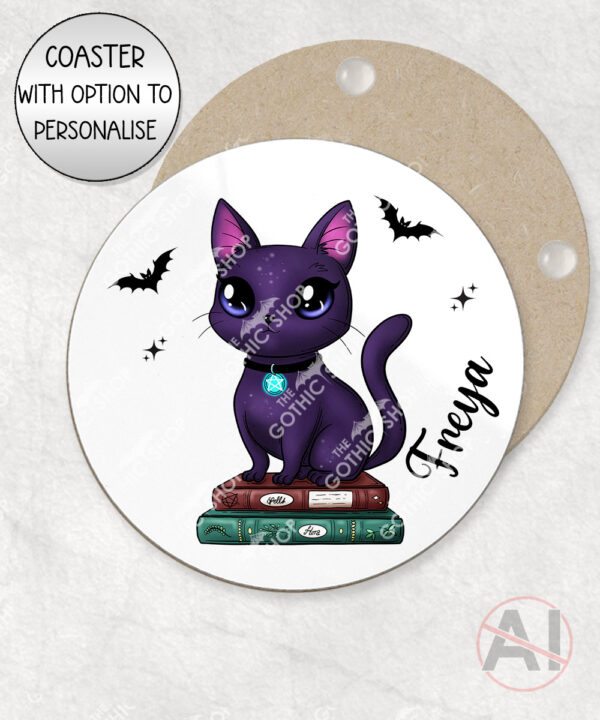 magical kawaii purple witchy cat mug and/or coaster optional to personalise