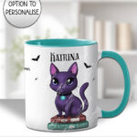 magical kawaii purple witchy cat mug and/or coaster optional to personalise