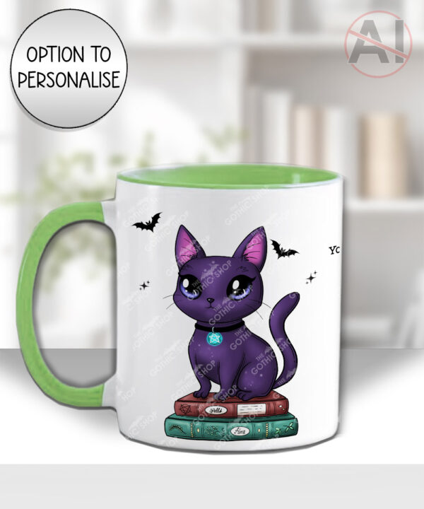 magical kawaii purple witchy cat mug and/or coaster optional to personalise