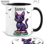 magical kawaii purple witchy cat mug and/or coaster optional to personalise