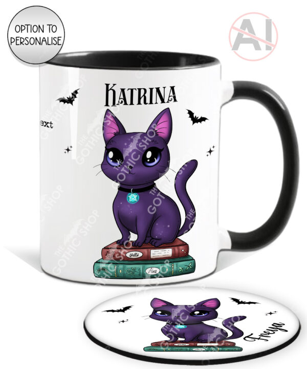 magical kawaii purple witchy cat mug and/or coaster optional to personalise