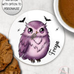 magical kawaii purple witchy cat on books mug and/or coaster optional to personalise (copy)