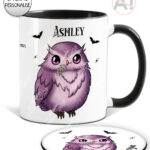magical kawaii purple witchy cat on books mug and/or coaster optional to personalise (copy)