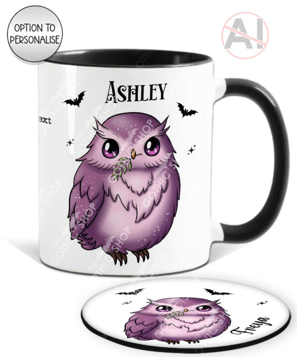 magical kawaii purple witchy cat on books mug and/or coaster optional to personalise (copy)