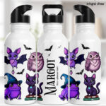 magical familiars cat owl frog bat water bottle option to personalise