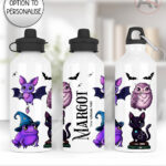magical familiars cat owl frog bat water bottle option to personalise