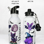 magical familiars cat owl frog bat water bottle option to personalise