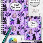 magical familiars kawaii purple gothic witchy notebook journal option to personalise