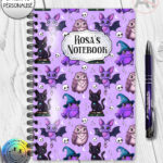 magical familiars kawaii purple gothic witchy notebook journal option to personalise