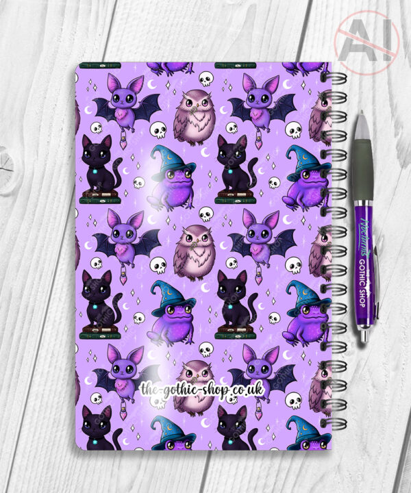 magical familiars kawaii purple gothic witchy notebook journal option to personalise