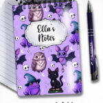 magical familiars kawaii purple gothic witchy notebook journal option to personalise