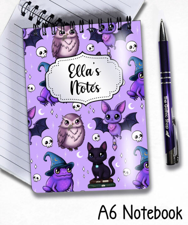 magical familiars kawaii purple gothic witchy notebook journal option to personalise