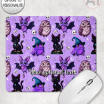 magical familiars kawaii purple gothic witchy mouse mat option to personalise
