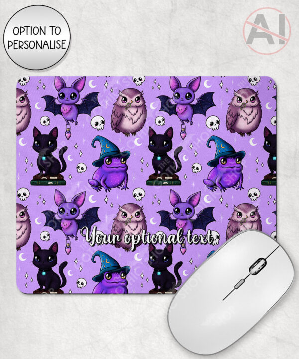 magical familiars kawaii purple gothic witchy mouse mat option to personalise