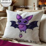 magical familiar kawaii purple bat with potion velvet cushion option to personalise