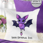 magical familiar kawaii purple bat with potion velvet cushion option to personalise