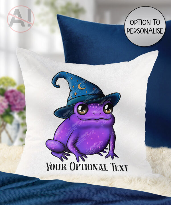 magical familiar kawaii purple witchy frog velvet cushion option to personalise