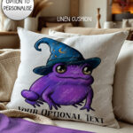 magical familiar kawaii purple witchy frog velvet cushion option to personalise