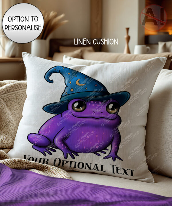 magical familiar kawaii purple witchy frog velvet cushion option to personalise