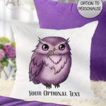 magical familiar kawaii purple owl velvet cushion option to personalise