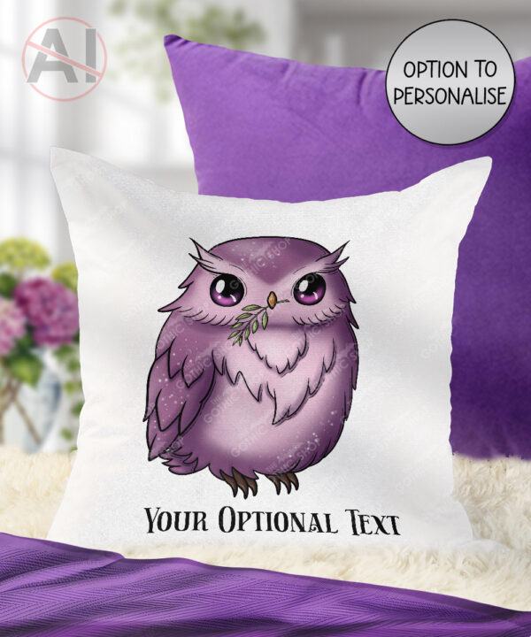 magical familiar kawaii purple owl velvet cushion option to personalise