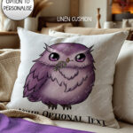 magical familiar kawaii purple owl velvet cushion option to personalise