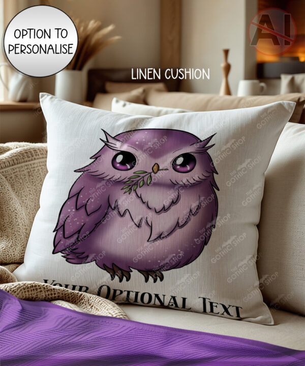 magical familiar kawaii purple owl velvet cushion option to personalise