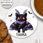 kitty gothic moth purple bat with potion mug and/or coaster optional to personalise