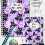 kitty gothic moth purple gothic witchy notebook journal option to personalise