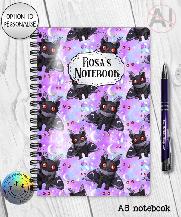 kitty gothic moth purple gothic witchy notebook journal option to personalise