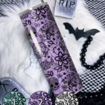 gothic floral lace skull roses moths straight tumbler option to personalise