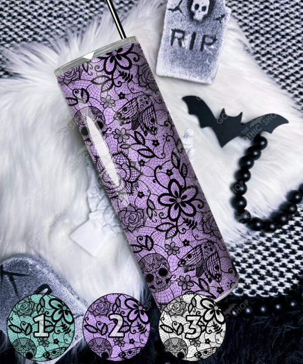gothic floral lace skull roses moths straight tumbler option to personalise