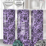gothic floral lace skull roses moths straight tumbler option to personalise
