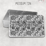 gothic floral lace skull roses moths storage tin option to personalise