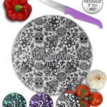 gothic floral lace skull roses moths glass chopping board option to personalise