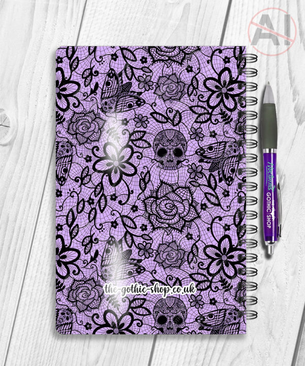 gothic floral lace skull roses moths notebook journal option to personalise