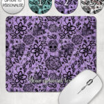 gothic floral lace skull roses moths mouse mat option to personalise