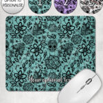 gothic floral lace skull roses moths mouse mat option to personalise