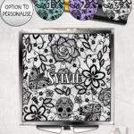gothic floral lace skull roses moths compact mirror option to personalise
