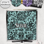 gothic floral lace skull roses moths compact mirror option to personalise