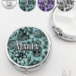 gothic floral lace skull roses moths round pill box option to personalise