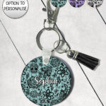 gothic floral lace skull roses moths round keyring option to personalise